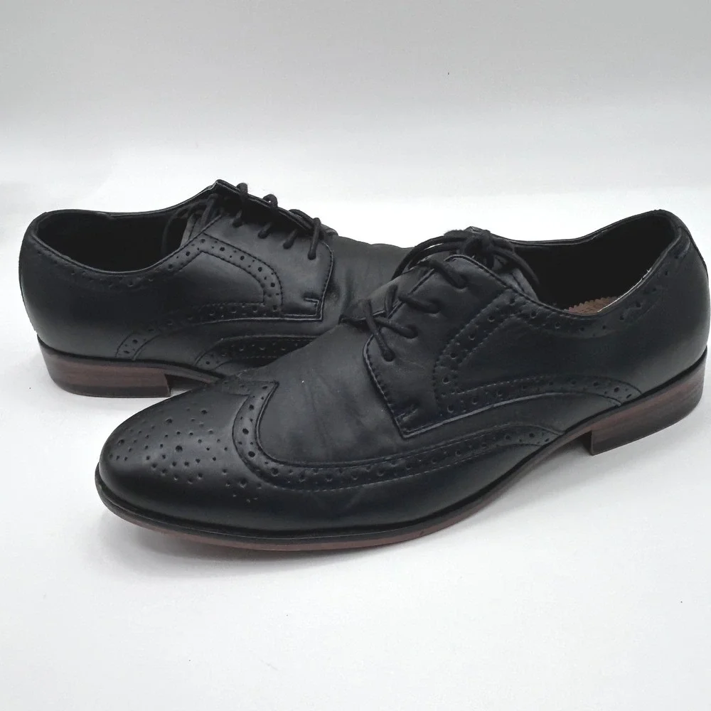 APT. 9 Black Leather Wingtip Oxford Dress Shoes Men's Size 8M Lace Up Business